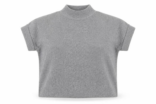 White Stuff Women's Grey Mock Neck Short Sleeve Pullover Jumper M