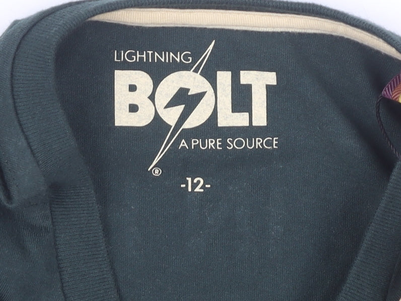 Lightning Bolt Women's Green Cotton Crew Neck T-Shirt Size 12 Summer Surf