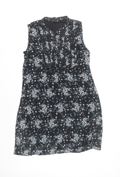 H&M Women’s Black Floral Knee Length Shift Dress Size 14 Sleeveless