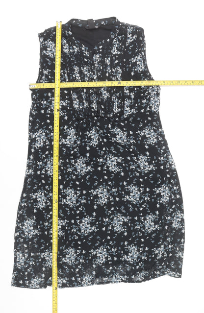 H&M Women’s Black Floral Knee Length Shift Dress Size 14 Sleeveless