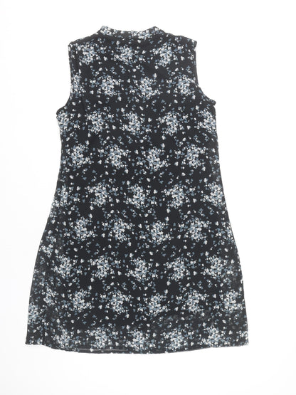 H&M Women’s Black Floral Knee Length Shift Dress Size 14 Sleeveless