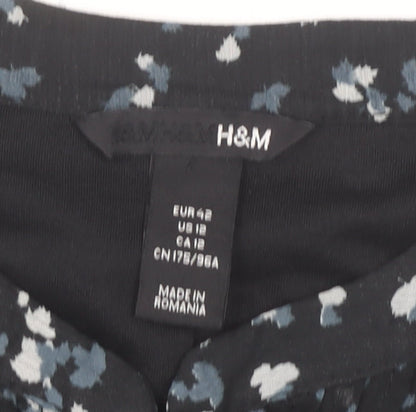 H&M Women’s Black Floral Knee Length Shift Dress Size 14 Sleeveless