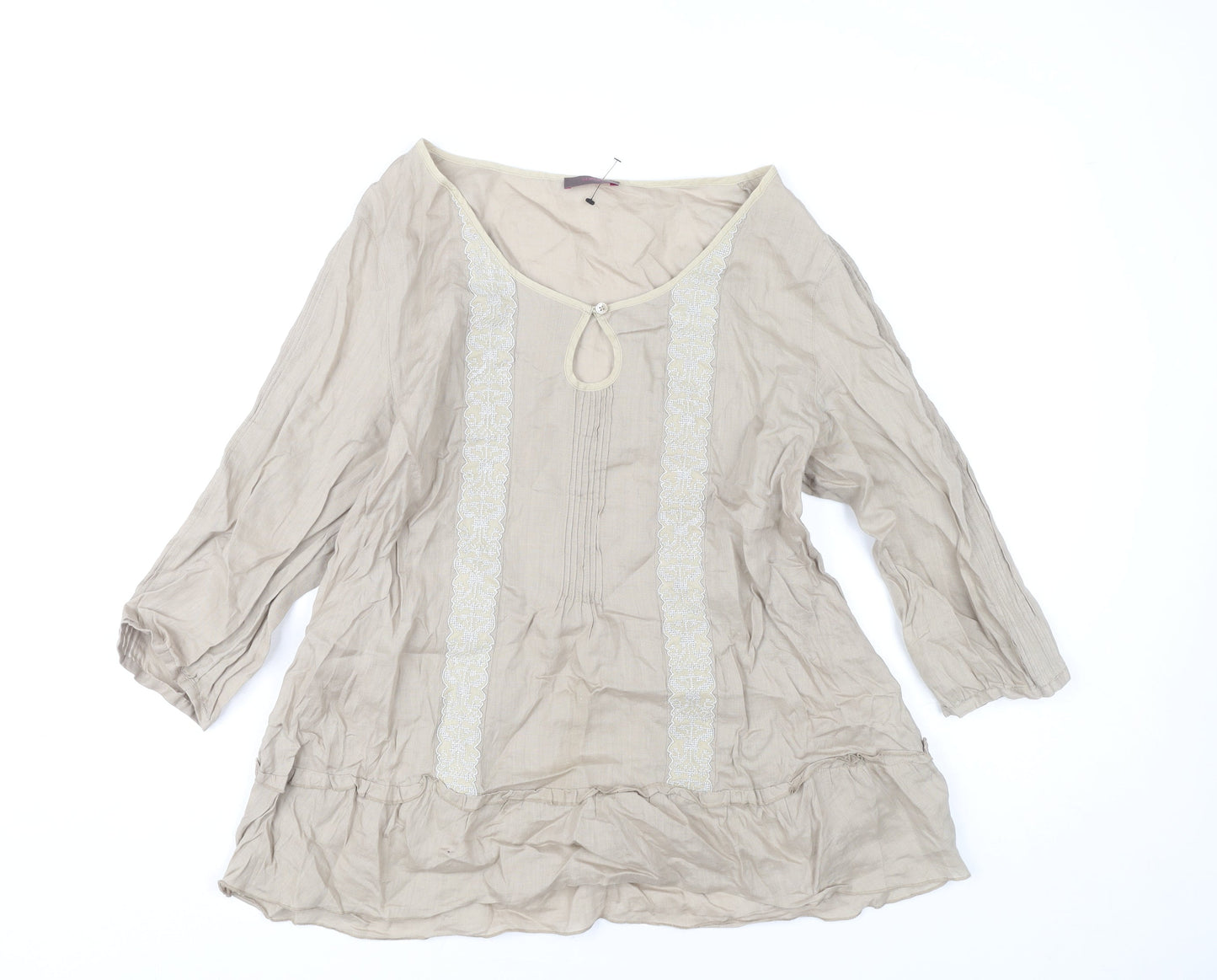 Womens UK Size 14 Wrap Beige Tunic Blouse