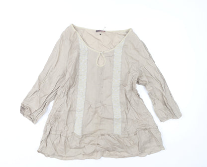Womens UK Size 14 Wrap Beige Tunic Blouse