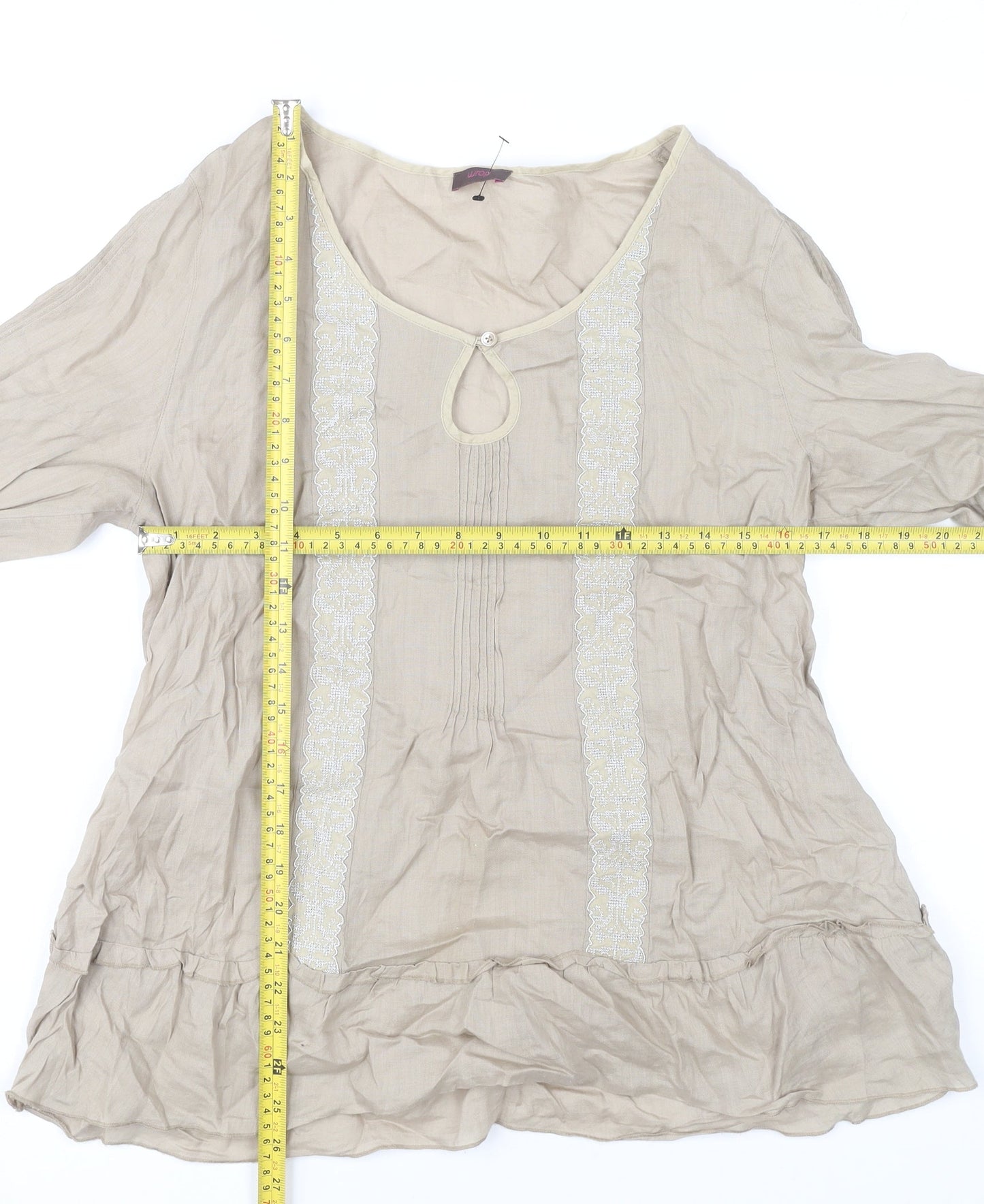 Womens UK Size 14 Wrap Beige Tunic Blouse