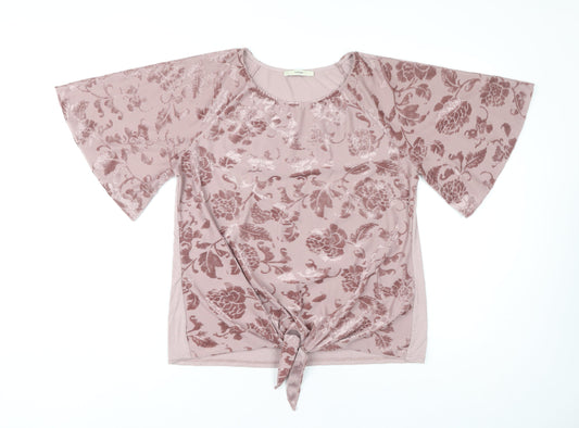 George Women’s Pink Floral Velvet Tie Front Blouse Size 14