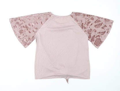 George Women’s Pink Floral Velvet Tie Front Blouse Size 14