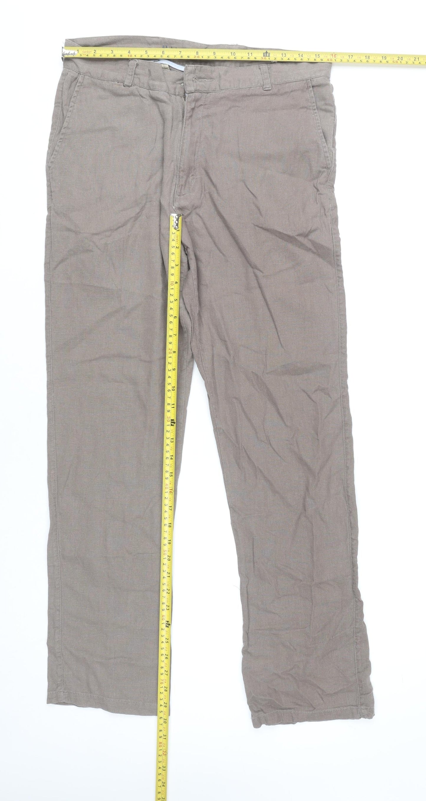 Tommy Hilfiger Men's Brown Linen Chino Trousers Size 34 Regular Fit