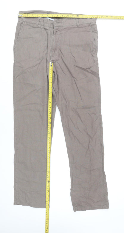 Tommy Hilfiger Men's Brown Linen Chino Trousers Size 34 Regular Fit