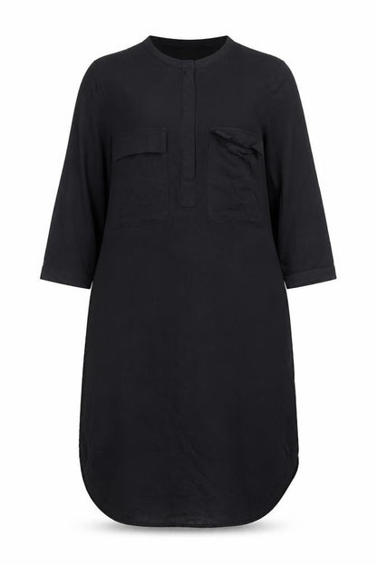 H&M Womens Black Knee Length Shirt Dress UK 8 Viscose 3/4 Sleeve
