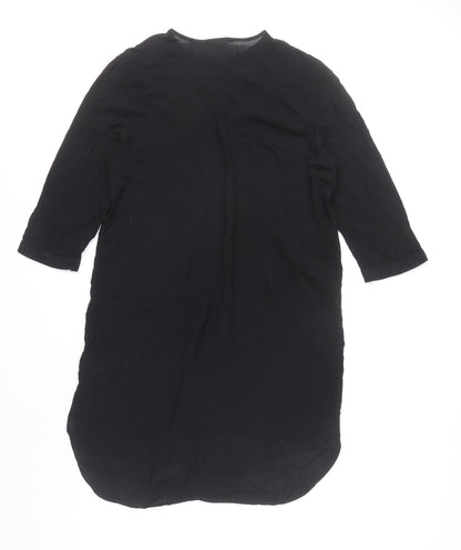 H&M Womens Black Knee Length Shirt Dress UK 8 Viscose 3/4 Sleeve