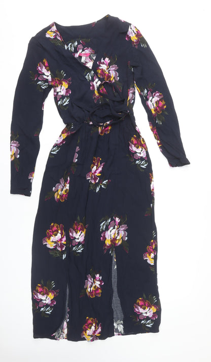 Joules Womens Blue Floral Midi Wrap Dress Size 6 Viscose
