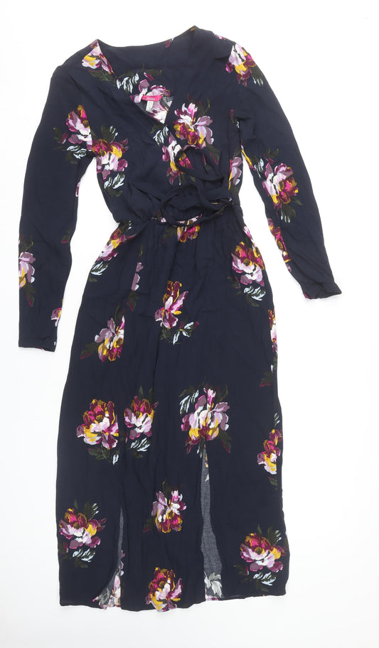 Joules Womens Blue Floral Midi Wrap Dress Size 6 Viscose