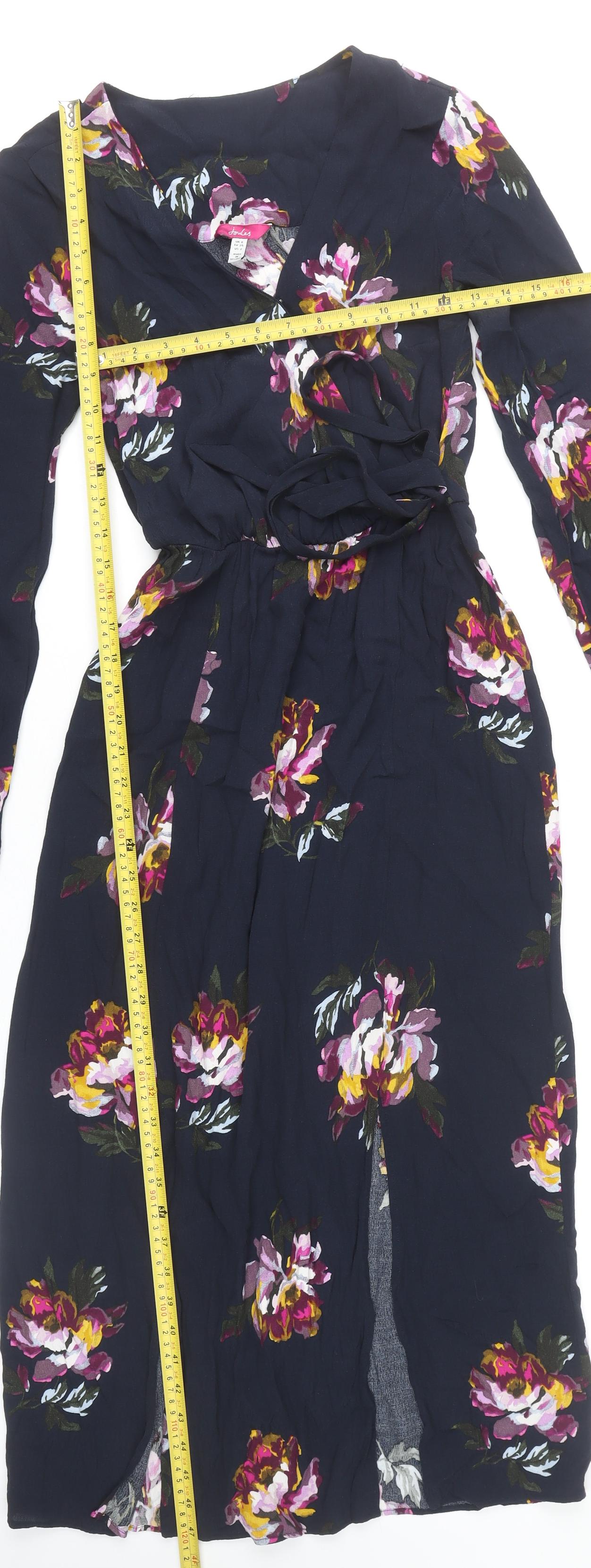 Joules Womens Blue Floral Midi Wrap Dress Size 6 Viscose