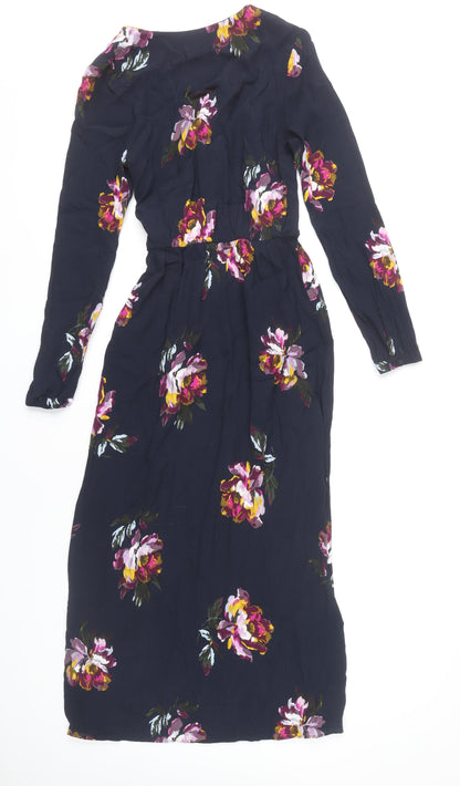 Joules Womens Blue Floral Midi Wrap Dress Size 6 Viscose