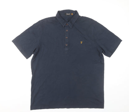 Farah Men’s Blue Cotton Short Sleeve Polo Shirt L Casual