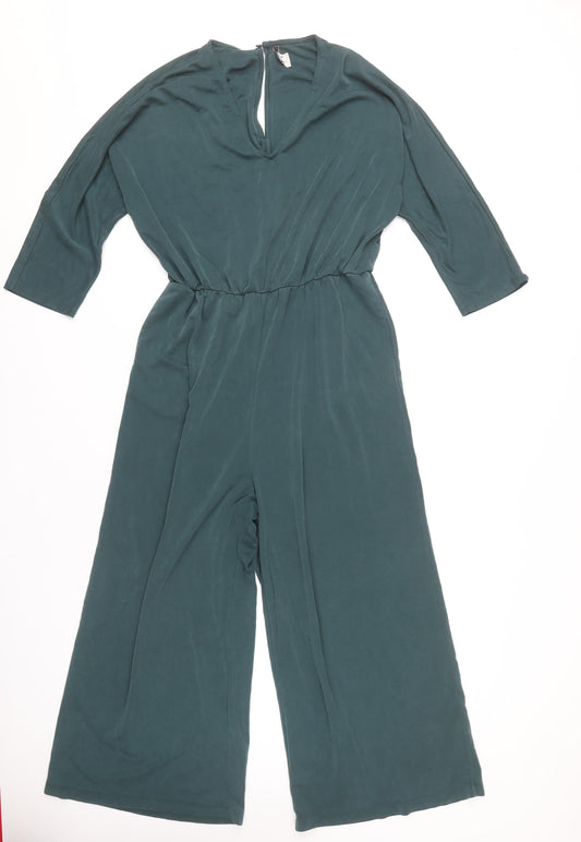 Monki Women’s Green Wide-Leg V-Neck Jumpsuit Size 12