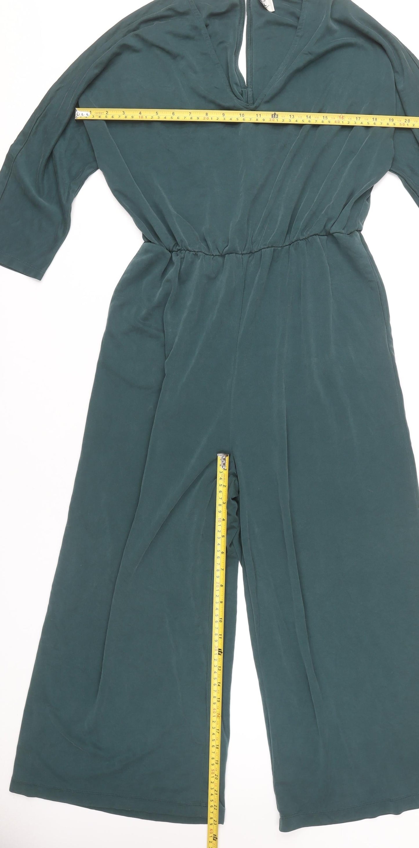 Monki Women’s Green Wide-Leg V-Neck Jumpsuit Size 12
