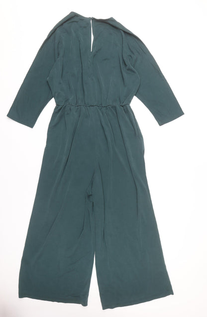 Monki Women’s Green Wide-Leg V-Neck Jumpsuit Size 12