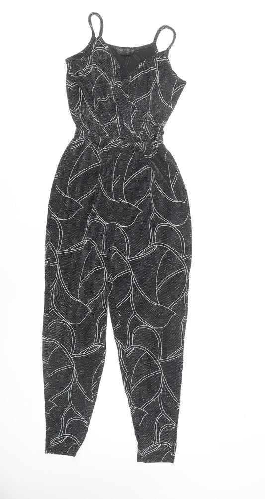 Topshop Petite Women's Black Size 6 Metallic V-Neck Jumpsuit