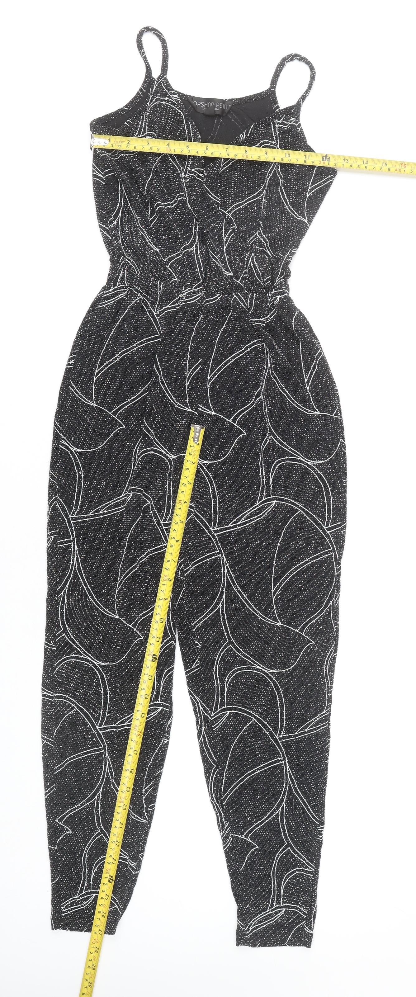 Topshop Petite Women's Black Size 6 Metallic V-Neck Jumpsuit