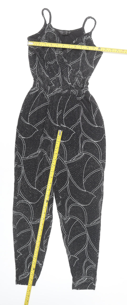 Topshop Petite Women's Black Size 6 Metallic V-Neck Jumpsuit