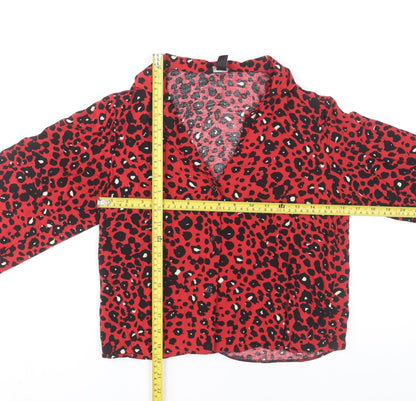 New Look Women’s Red Leopard Print V-Neck Long Sleeve Blouse Size 10