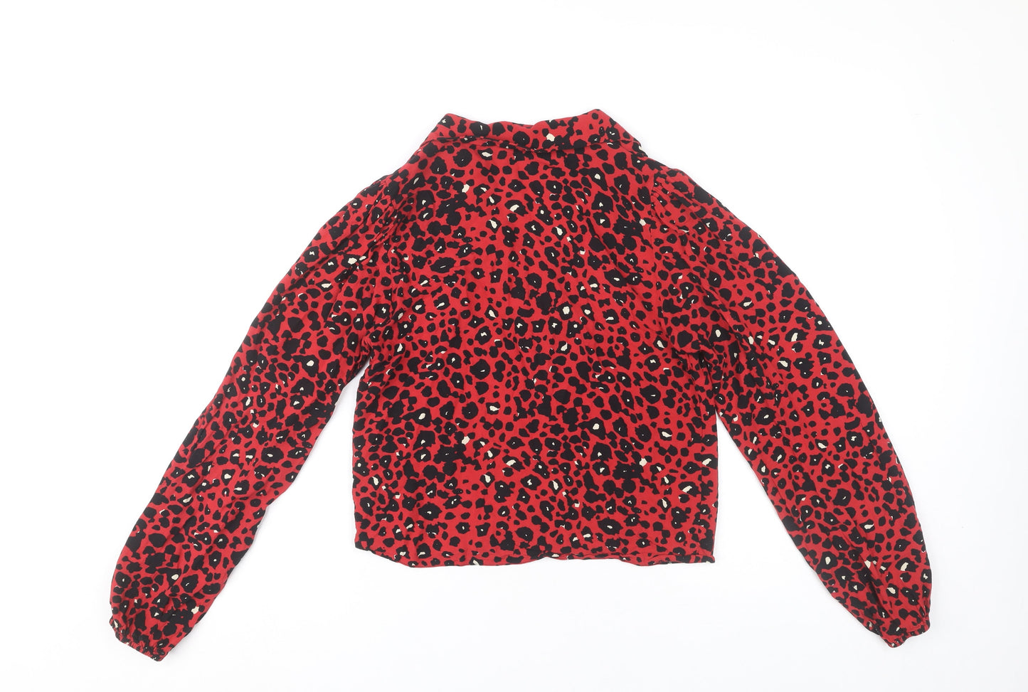 New Look Women’s Red Leopard Print V-Neck Long Sleeve Blouse Size 10