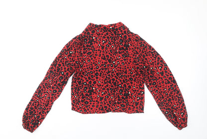 New Look Women’s Red Leopard Print V-Neck Long Sleeve Blouse Size 10