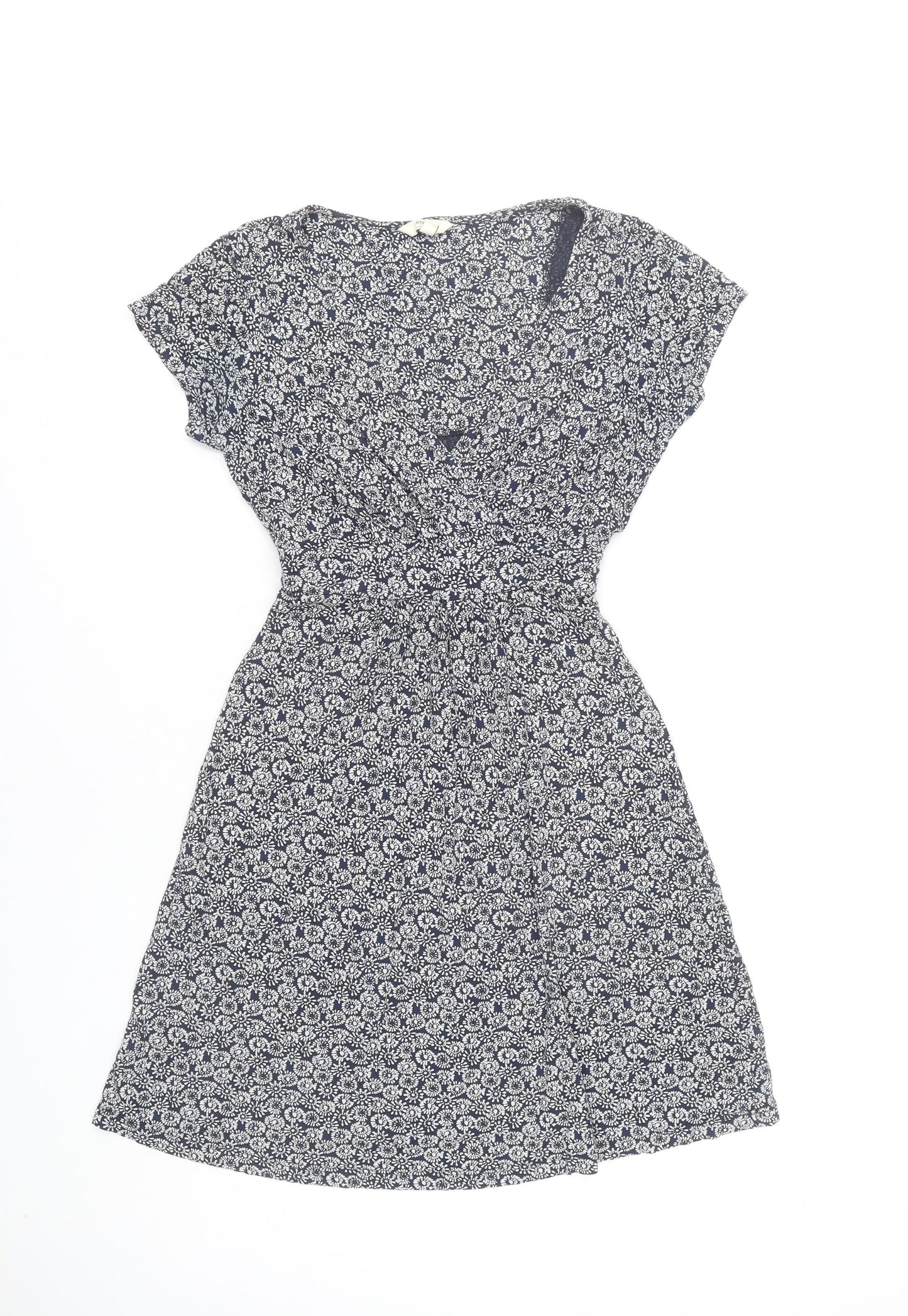 FatFace Women’s Blue Floral Wrap Dress UK 8 Knee Length Cap Sleeve