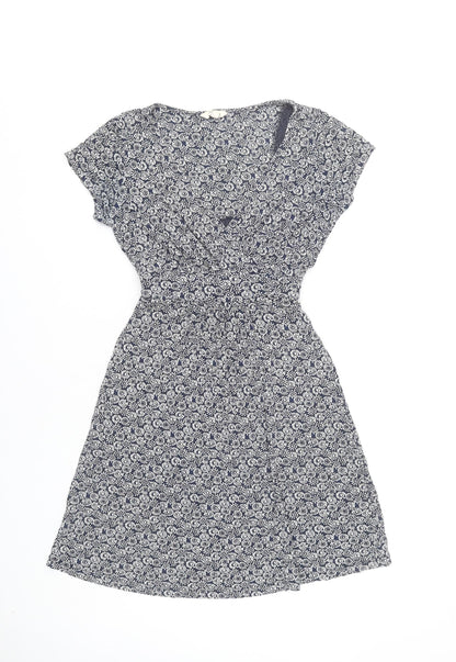 FatFace Women’s Blue Floral Wrap Dress UK 8 Knee Length Cap Sleeve