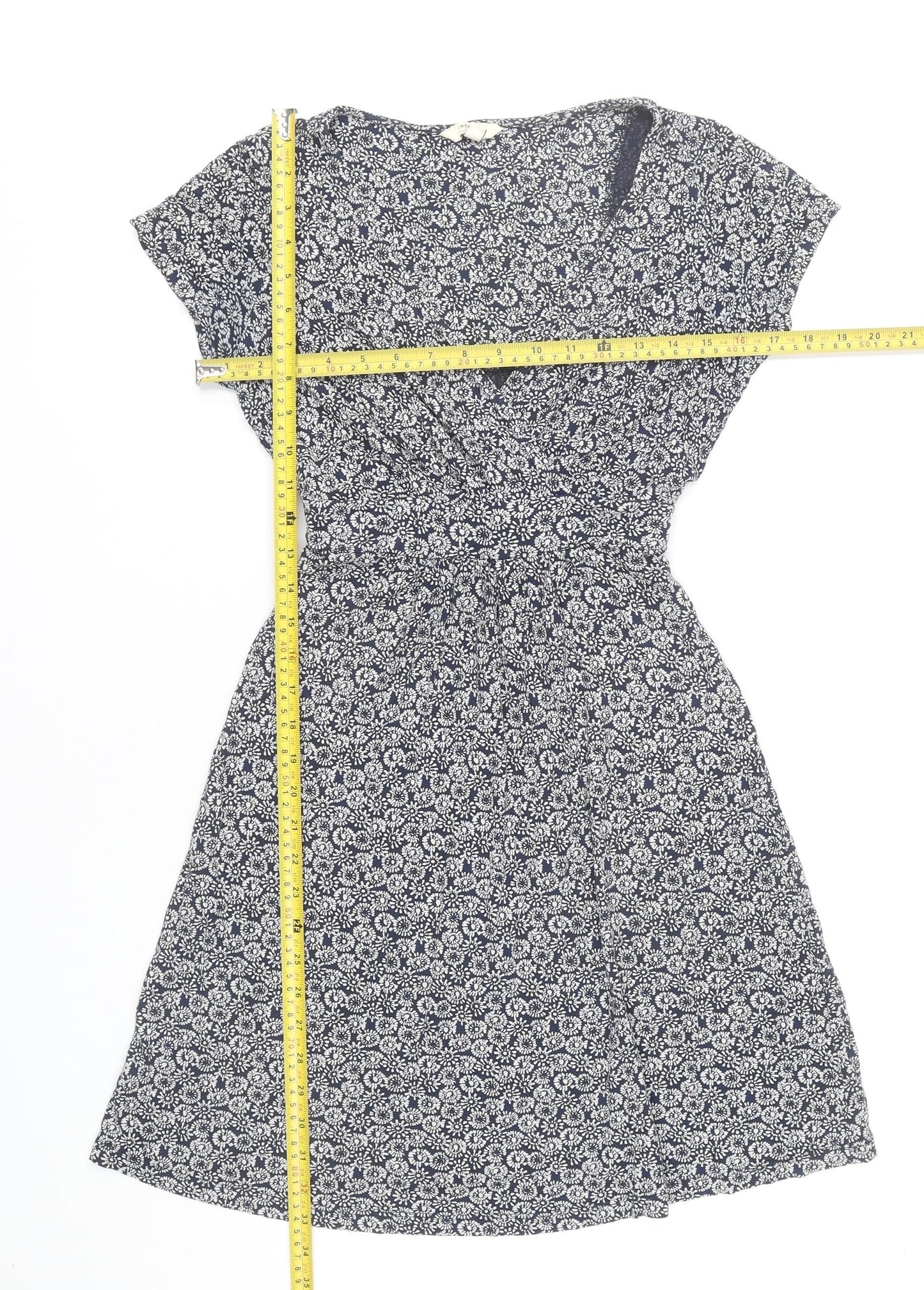 FatFace Women’s Blue Floral Wrap Dress UK 8 Knee Length Cap Sleeve