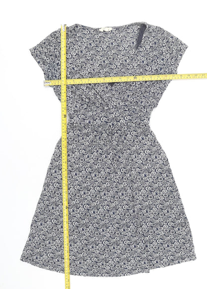 FatFace Women’s Blue Floral Wrap Dress UK 8 Knee Length Cap Sleeve