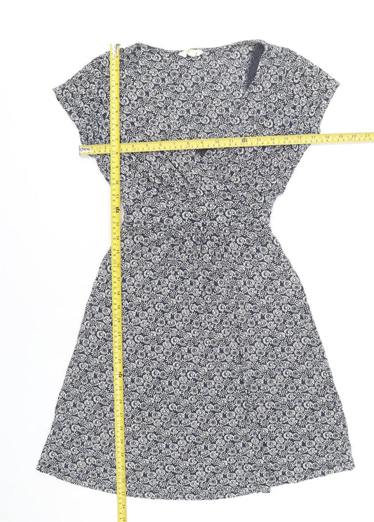 FatFace Women’s Blue Floral Wrap Dress UK 8 Knee Length Cap Sleeve