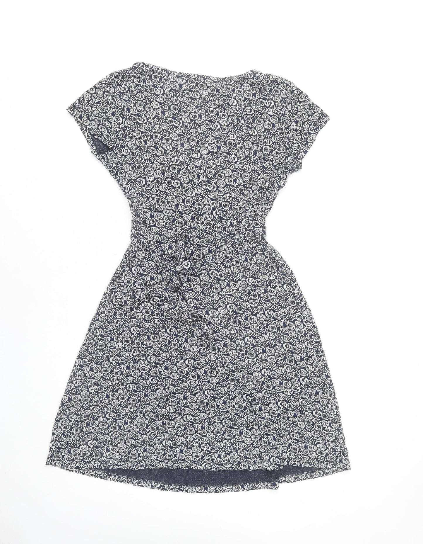 FatFace Women’s Blue Floral Wrap Dress UK 8 Knee Length Cap Sleeve