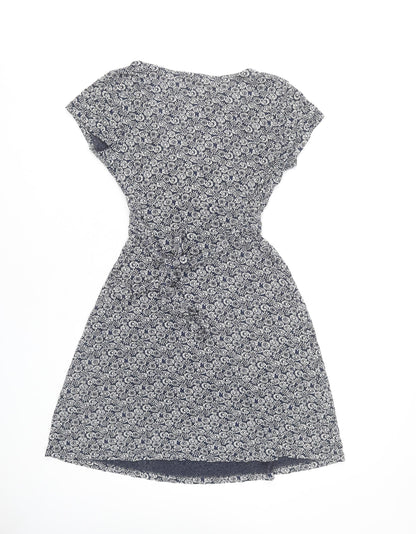 FatFace Women’s Blue Floral Wrap Dress UK 8 Knee Length Cap Sleeve