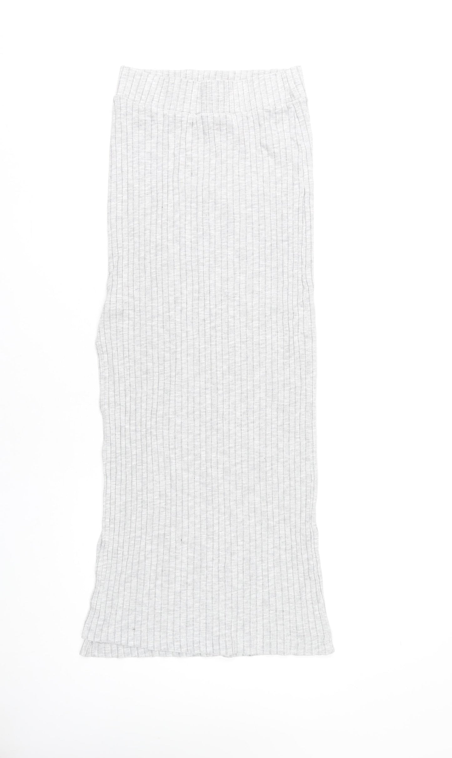 ASOS Women’s Grey Ribbed Knit Midi Straight Skirt Size 8 High Rise Stretch