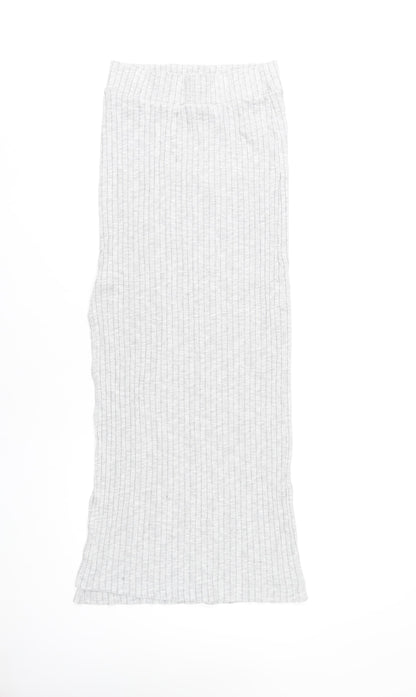 ASOS Women’s Grey Ribbed Knit Midi Straight Skirt Size 8 High Rise Stretch