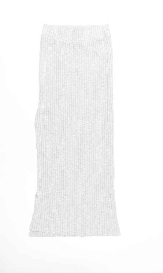 ASOS Women’s Grey Ribbed Knit Midi Straight Skirt Size 8 High Rise Stretch