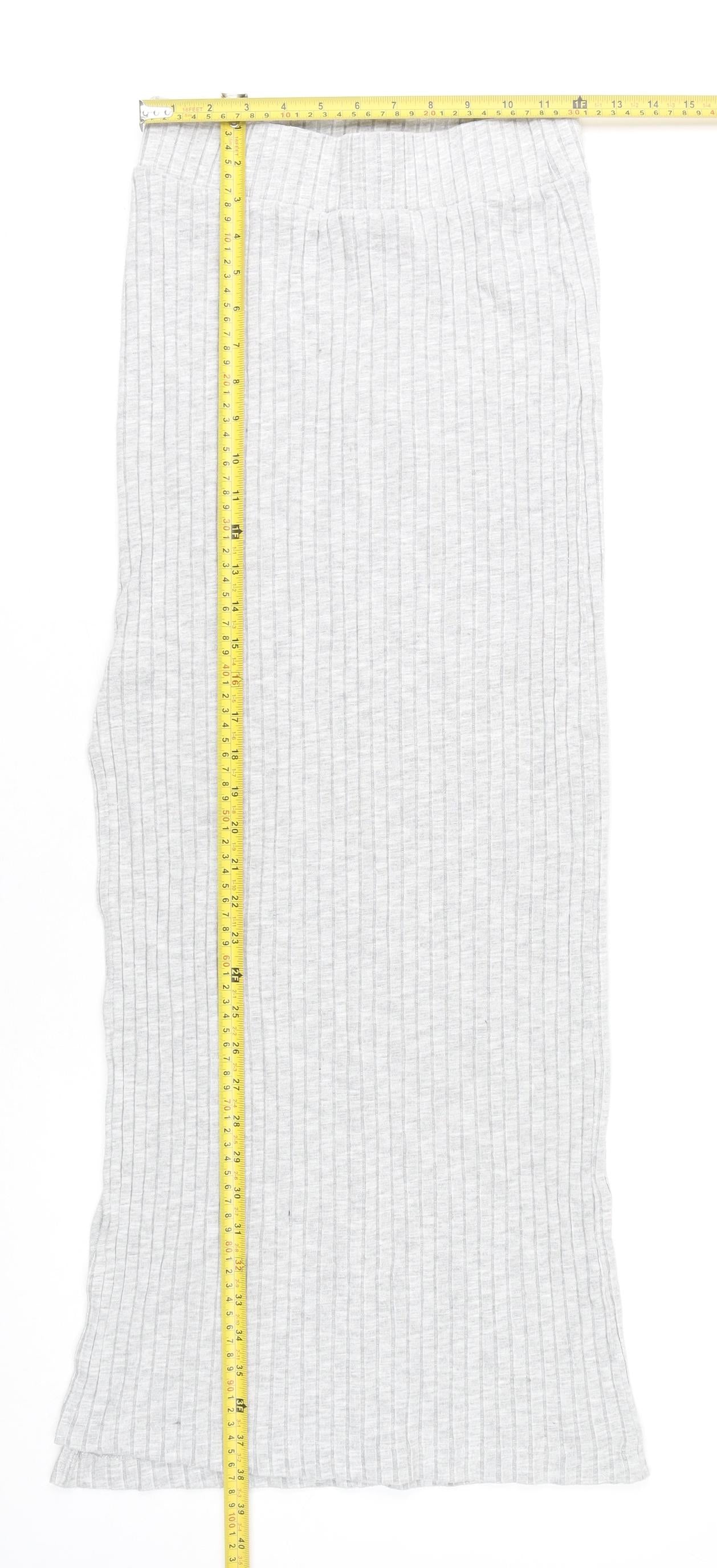 ASOS Women’s Grey Ribbed Knit Midi Straight Skirt Size 8 High Rise Stretch