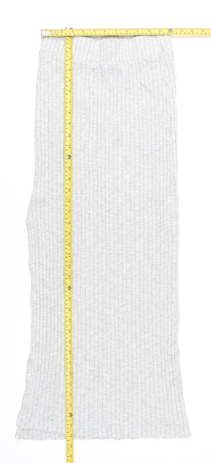 ASOS Women’s Grey Ribbed Knit Midi Straight Skirt Size 8 High Rise Stretch