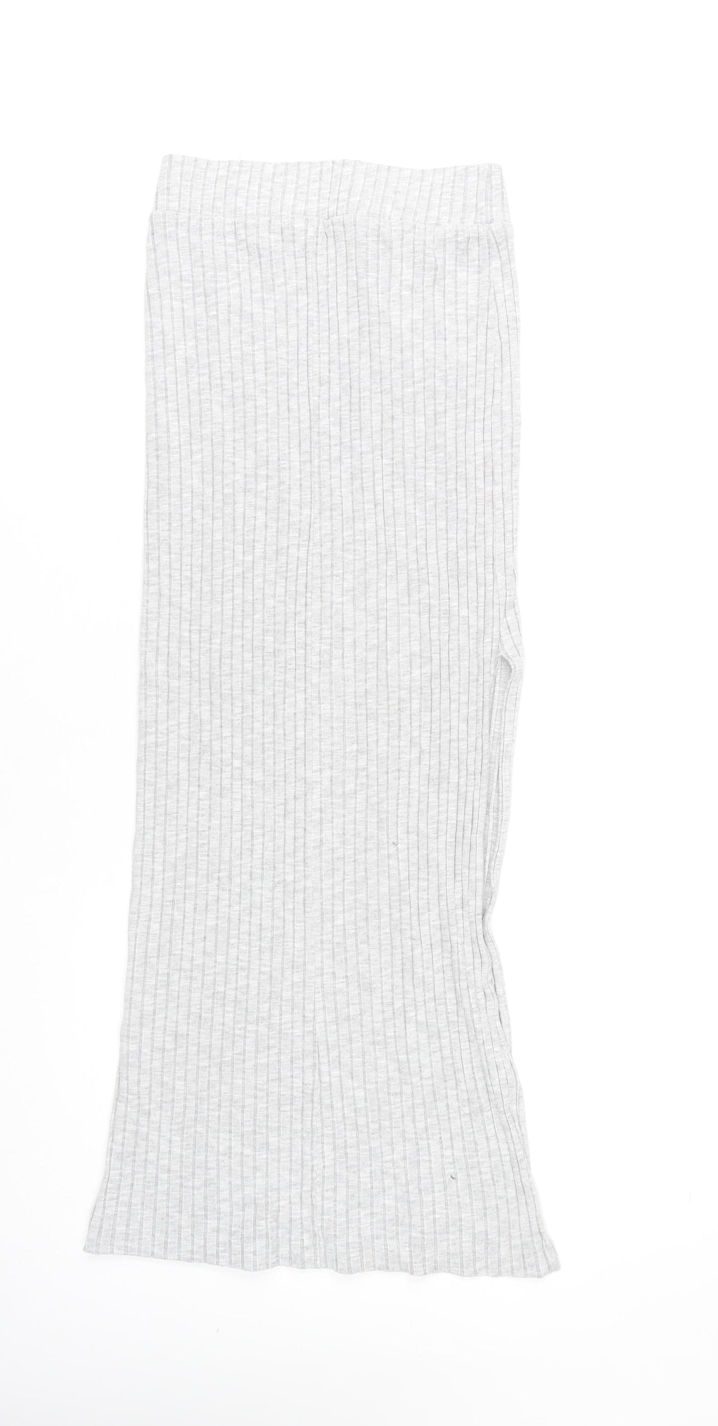 ASOS Women’s Grey Ribbed Knit Midi Straight Skirt Size 8 High Rise Stretch