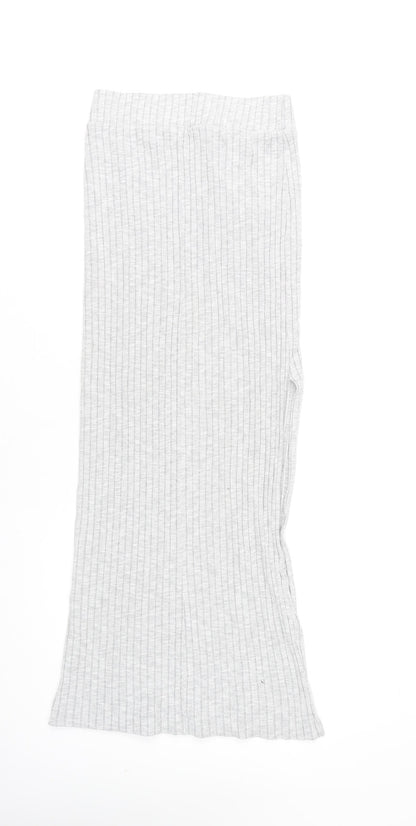 ASOS Women’s Grey Ribbed Knit Midi Straight Skirt Size 8 High Rise Stretch