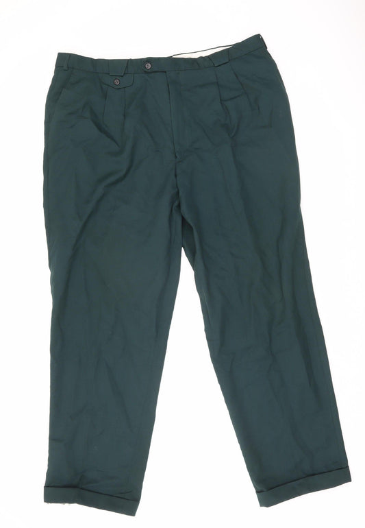 Oakman Men’s Green 42in Pleated Front Straight Leg Trousers
