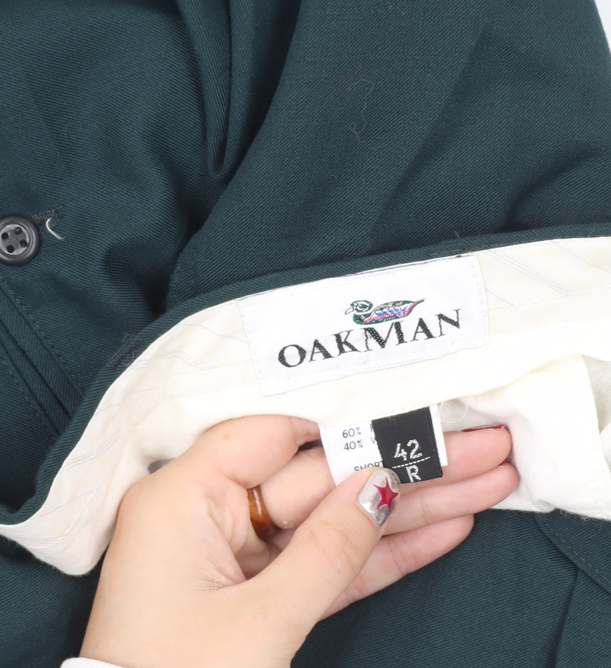 Oakman Men’s Green 42in Pleated Front Straight Leg Trousers