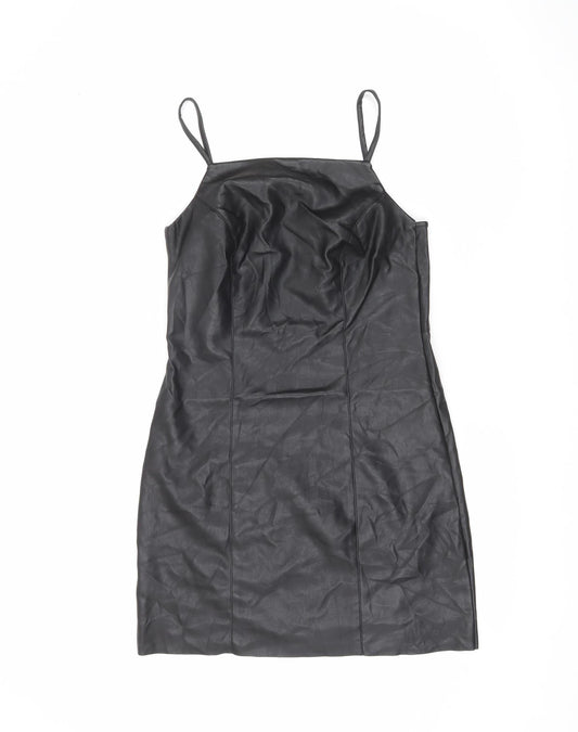 Topshop Women’s Black Faux Leather Slip Dress UK 8 Partywear