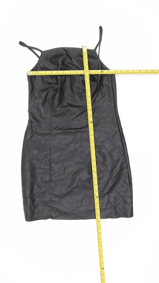 Topshop Women’s Black Faux Leather Slip Dress UK 8 Partywear