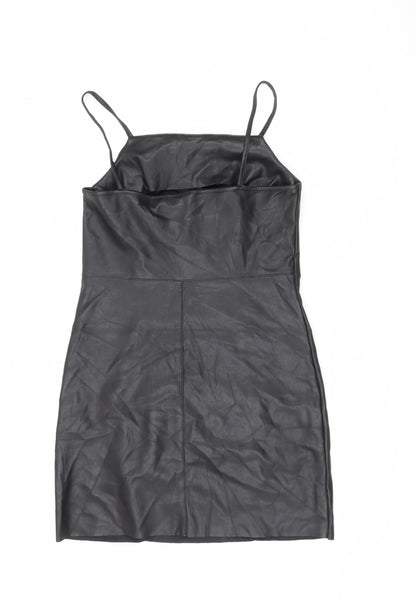 Topshop Women’s Black Faux Leather Slip Dress UK 8 Partywear