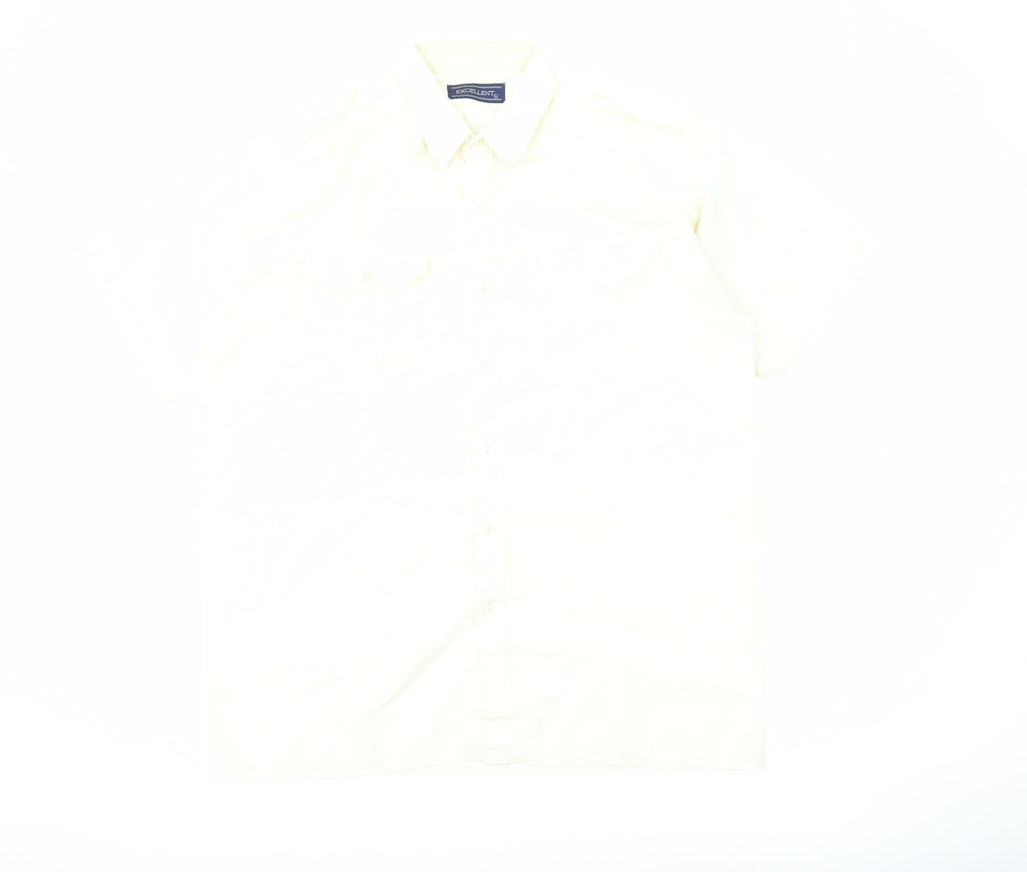 EXCELLENT Mens Ivory Short Sleeve Button-Up Shirt L Summer Casual