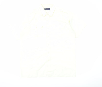 EXCELLENT Mens Ivory Short Sleeve Button-Up Shirt L Summer Casual